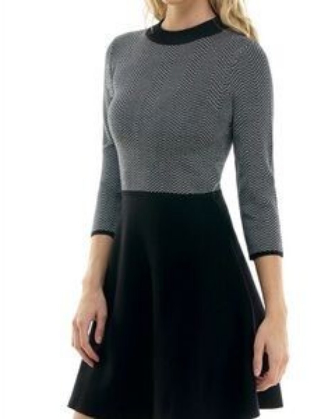 Bcx winter fall black white midi Chevron Knit Fit Flare Sweater Dress, new, S